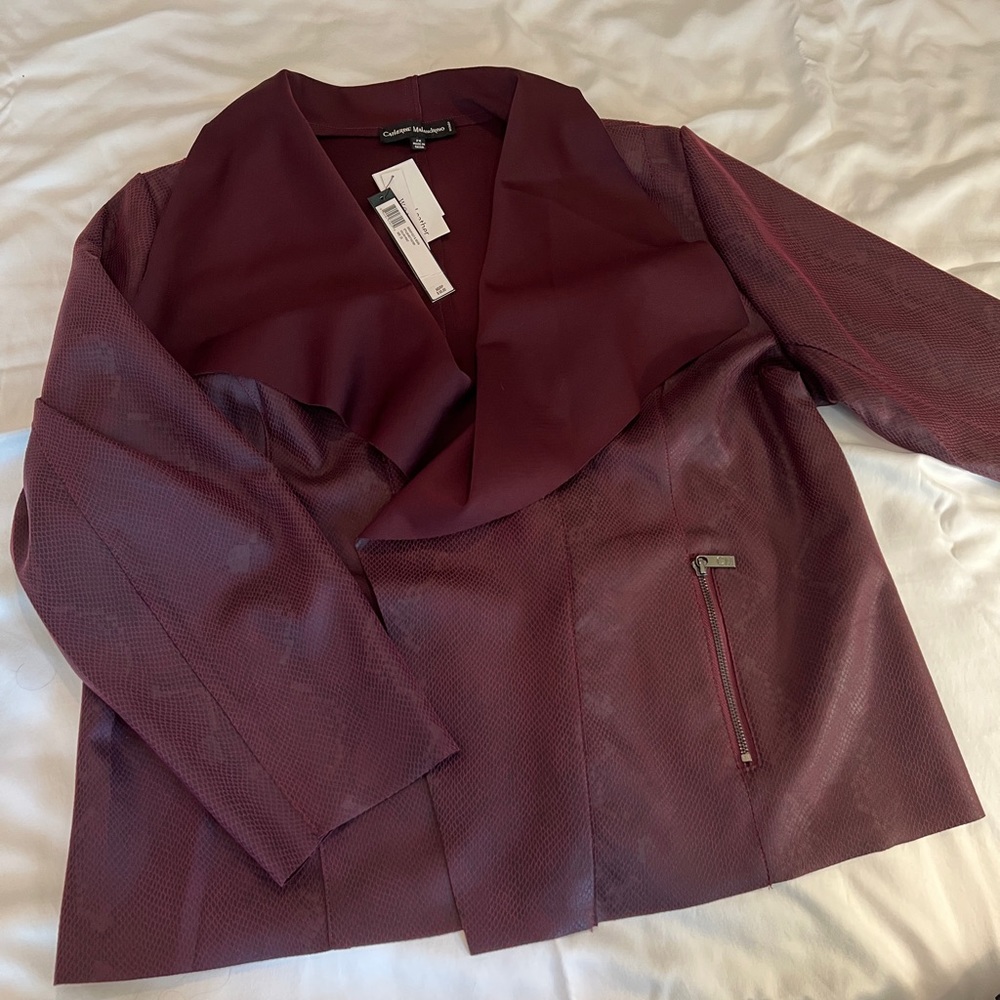 Faux leather cascade jacket topper with gunmetal zippers, size 2X, NWT